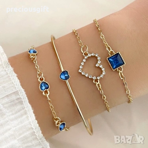 Комплект бижута - 5 броя гривни, налични в червен и син цвят, снимка 2 - Гривни - 53071250