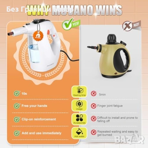 Нова Парочистачка с бързо загряване 450 мл за тапицерия прозорци баня чистене, снимка 4 - Други стоки за дома - 54043342