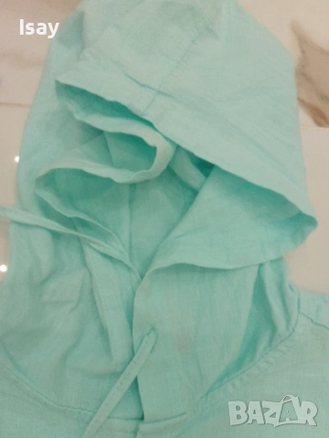 Мъжка риза с качулка ЛОРО ПИАНА минт цвят 75% лен 25% памук, снимка 5 - Ризи - 53919308