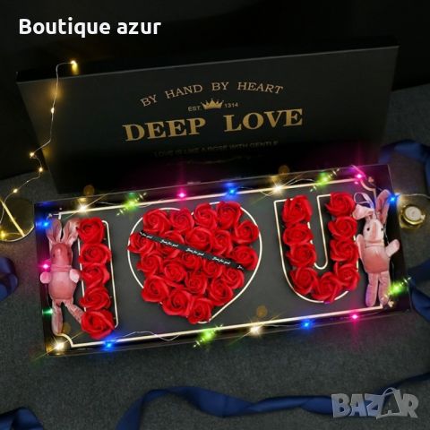 Подаръчна кутия с червени рози с надпис I LOVE YOU - LOVE BUKET RED, снимка 1 - Романтични подаръци - 45335672