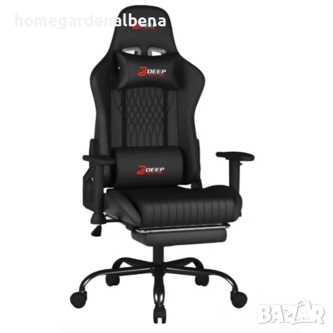 Ергономичен черен геймърски стол с поставка за крака, регулируема височина и 3D подлакътници, снимка 5 - Столове - 54041627