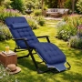 Сгъваем градински шезлонг, регулируем, със синя ватирана възглавница и дишаща материя, 178 см, снимка 3