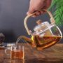 Стъклен чайник от Боросилкатно стълко,Стъклена цедка за чай, С топлоустоичива дръжка,Обем- 1л. , снимка 11