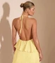 Намаление! Жълта рокля с открит гръб S, M, L размер, ефирни пластове, снимка 2