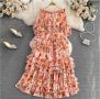 Шифонова макси рокля с флорални волани и отворени рамене, снимка 1 - Рокли - 45389608