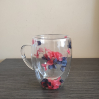 Стъклена чаша с двойно дъно и цветя, снимка 3 - Чаши - 44990554