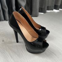 Дамски черни високи обувки на висок ток, 38 номер, снимка 1 - Дамски обувки на ток - 45567302