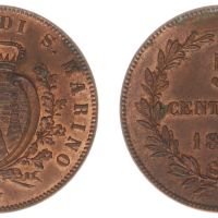 Монета от 1864-M Сан Марино 5 Centesimi, снимка 1 - Нумизматика и бонистика - 45799580