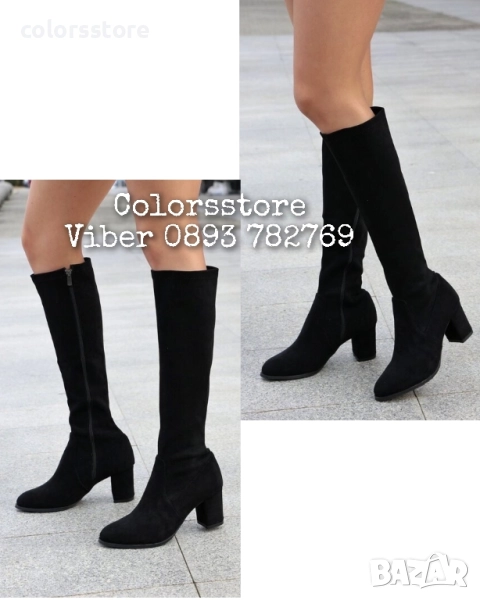 Ботуши на ток - черен велур - BRS10 , снимка 1