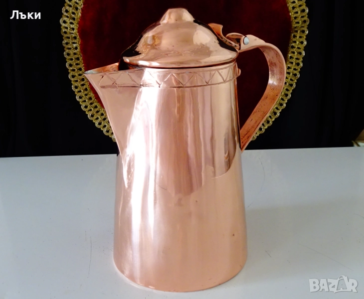 Битова масивна медна кана с капак,чиста червена мед. , снимка 1
