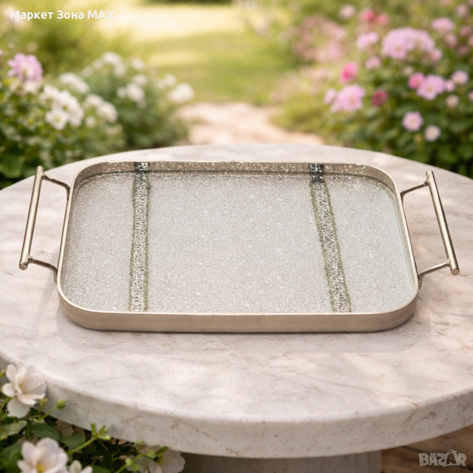 Сребърен поднос с елегантен дизайн за впечатляващо поднасяне, снимка 1