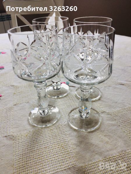 Български кристални чаши за вино от соц време, снимка 1