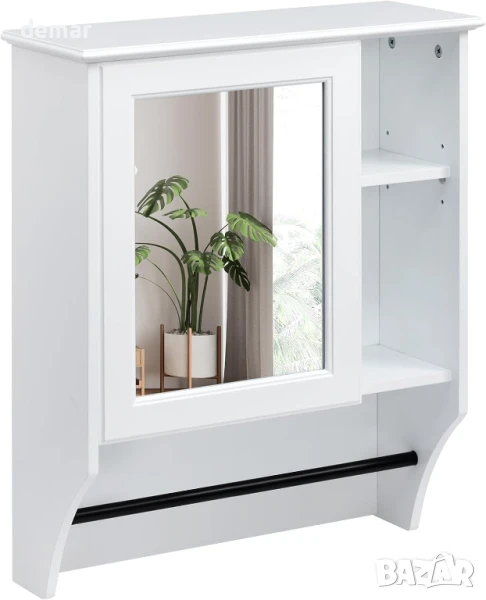 HollyHOME Шкаф за баня с огледало и поставка за кърпи, единична врата (50x19.5x61.5 см), снимка 1