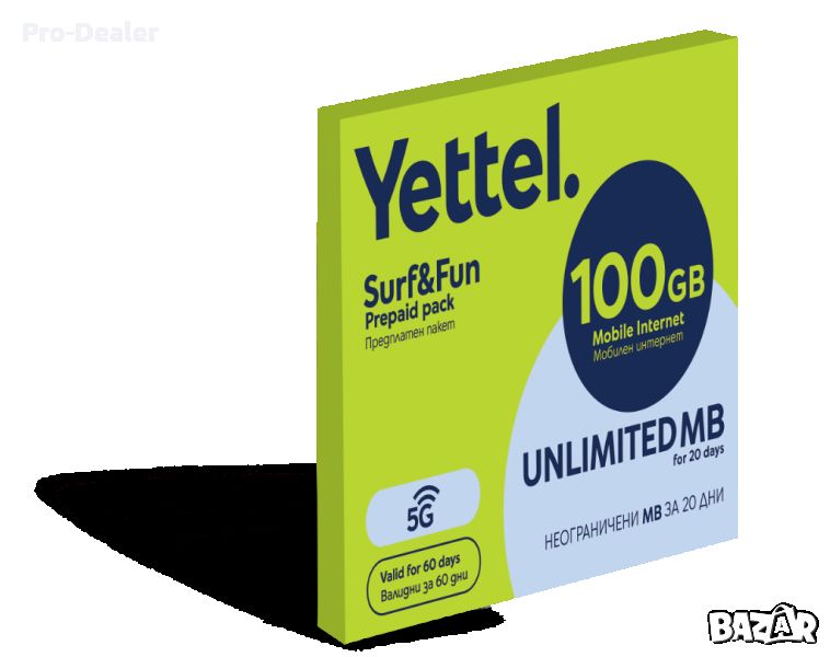 ЙЕТТЕЛ Предплатен стартов пакет Мобилен интернет 100 GB сим карта карти / sim card , снимка 1