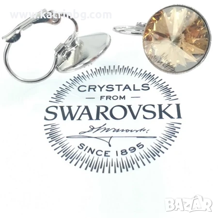 Обеци с кристали SWAROVSKI RIVOLI Golden Shadow 12 мм, снимка 1