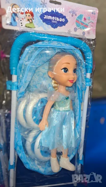 Количка за кукли с кукла Елза, Frozen, розово/синьо, снимка 1