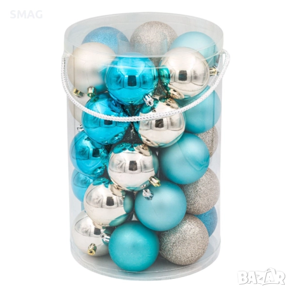 Комплект коледни топки тюркоаз и екрю 7 см 30 бр._1196752, снимка 1