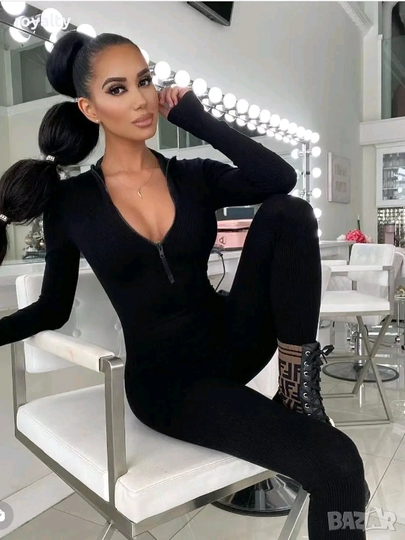 Черен Спортен Дамски Гащеризон , снимка 1