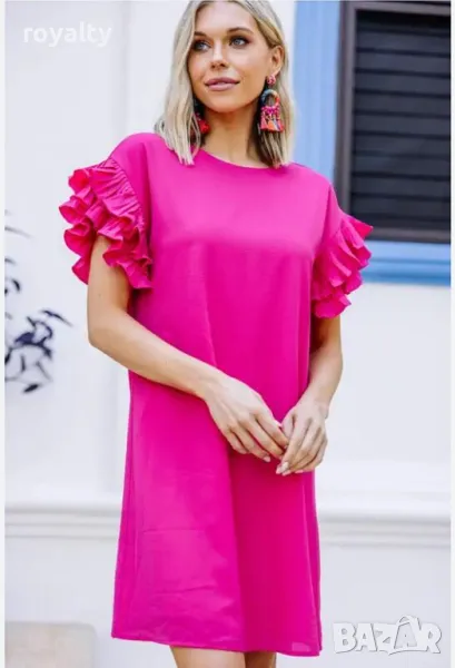 Цикламова италианска рокля с къдрав ръкав, снимка 1
