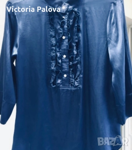 Винтидж синя копринена блуза RA-RE - италиански лукс от 90-те, снимка 18 - Блузи с дълъг ръкав и пуловери - 53032685