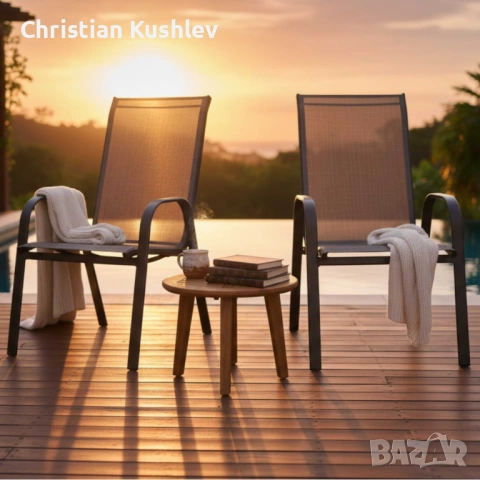 Стифиращи се градински столове от стомана и текстил – комплект 2 броя, снимка 2 - Градински мебели, декорация  - 53210939