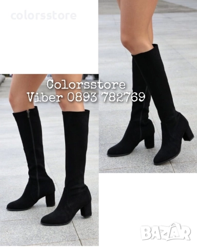 Ботуши на ток - черен велур - BRS10 