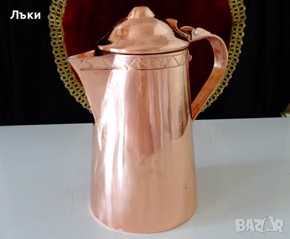 Битова масивна медна кана с капак,чиста червена мед. 