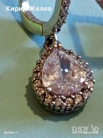 Висящи сребърни обеци с ювелирно фасетиран Диамант нежно елегантно бижу 26124, снимка 6 - Обеци - 52961187