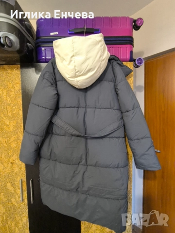 Дамско зимно яке с контрастна качулка, снимка 4 - Якета - 52373421