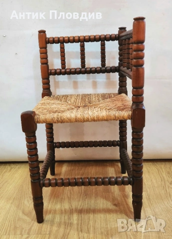 Античен френски ъглов стол с папурена седалка/дамски, снимка 8 - Антикварни и старинни предмети - 53381138