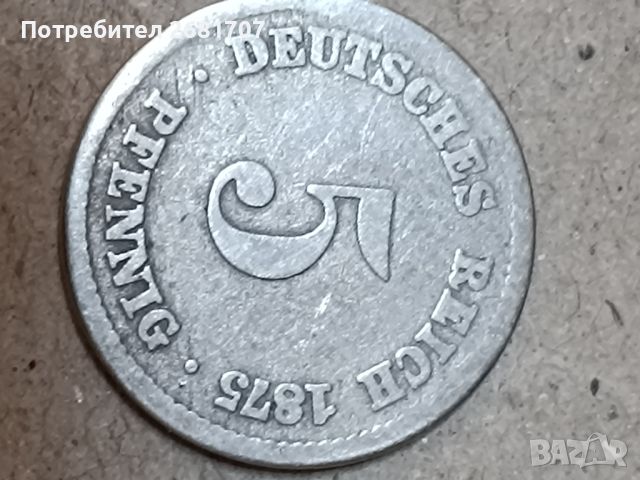 Монета 5 пфениг Германия 1875, снимка 2 - Нумизматика и бонистика - 45904154