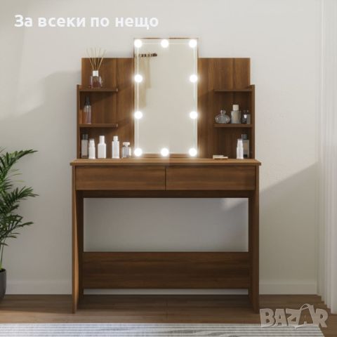 Тоалетка с LED, кафяв дъб, 96x40x142 см, снимка 7 - Тоалетки - 46412089