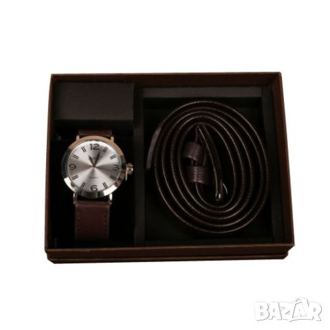 Подаръчен комплект Колан в черен цвят заедно с часовник кафяв/черен, снимка 2 - Подаръци за мъже - 45766231