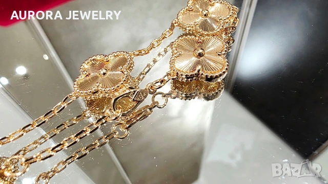 Van Cleef & Arpels VCA Rose Gold Clear 5 Motifs Vintage Alhambra Дамска Гривна, снимка 9 - Гривни - 53399214