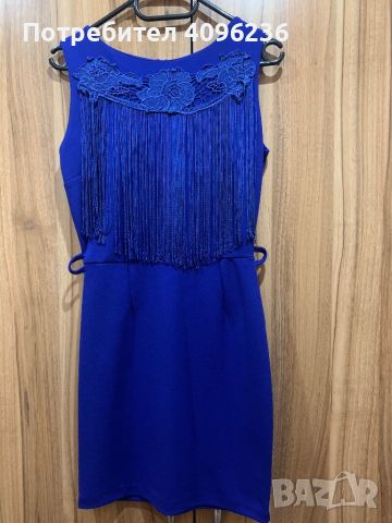 Синя рокля с ресни, снимка 1 - Рокли - 45714411