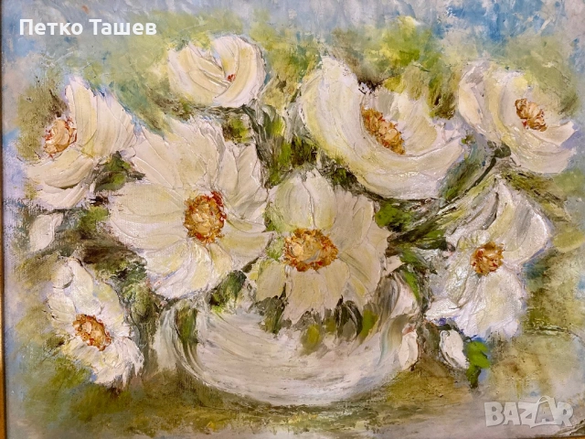 “Бели анемонии“ Маслена Картина, снимка 2 - Картини - 53687780