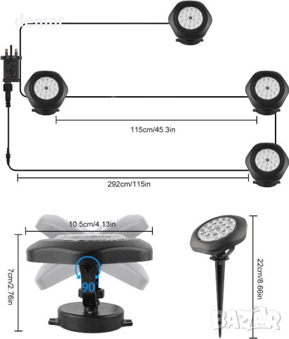 NATPOW Pond Lights, RGB подводни прожектори, Bluetooth APP контрол, IP68, 4 в 1, снимка 2 - Лед осветление - 45553944