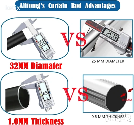 Телескопичен корниз за завеса, душ кабина с дължина 300 см, 32мм, снимка 4 - Други стоки за дома - 54057697