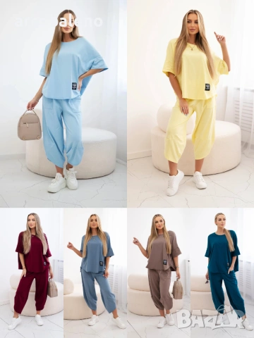 Дамски памучен комплект блуза + панталон, 9цвята 