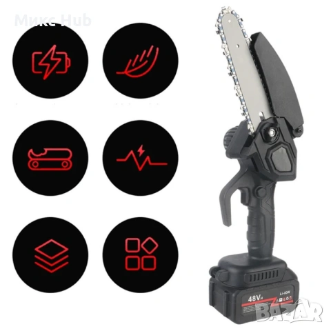 Акумулаторен мини верижен трион /резачка за клони 6" с 2 батерии 6000mAh и куфар , снимка 3 - Други инструменти - 53400149