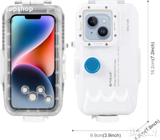 Водоустойчив калъф PULUZ 40M/130FT за iPhone 15/15 Pro/14/14 Pro/13/13 Pro/12/12 Pro, защитен корпус, снимка 6 - Калъфи, кейсове - 50493216