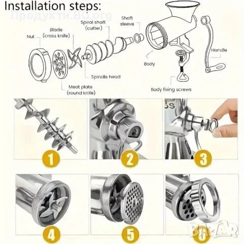 Ръчна месомелачка с дървена дръжка и настолни скоби – без електричество, снимка 3 - Други - 50749489