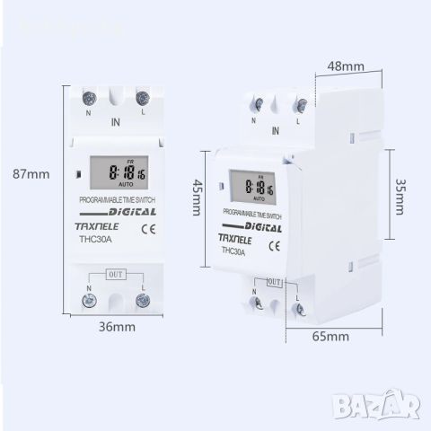 THC30A, Програмируем седмичен таймер AC220-240V, 30А, монтаж на шина, снимка 3 - Друга електроника - 44084130