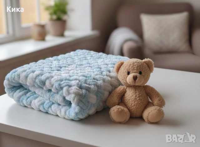 Ръчно плетено бебешко одеяло , снимка 3 - Спално бельо и завивки - 53671449