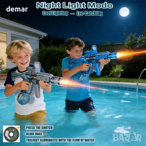Автоматичен електрически воден пистолет с LED светлини, ултра дълъг обхват, голям капацитет (син), снимка 2 - Електрически играчки - 54055118