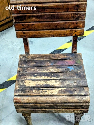 Винтидж комплект: Автентично малко столче и занаятчийска табуретка (1930-1950г.), снимка 7 - Антикварни и старинни предмети - 53277221