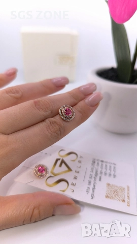 Сребърни обеци с позлатено с розов топаз, снимка 6 - Обеци - 52857049