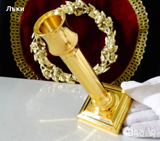 Позлатен бронзов свещник 410 гр.,Art Deco. , снимка 8 - Антикварни и старинни предмети - 52417594