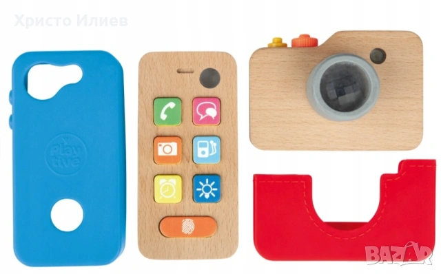 Детски дървен телефон сматрфон и дървен фотоапарат, снимка 3 - Образователни игри - 53783398