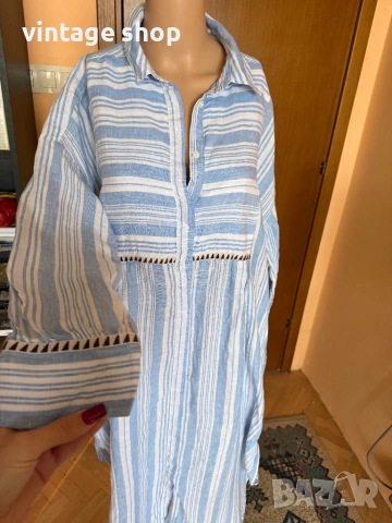 Кафтан( дълга рокля тип туника) 100% лен Lemem&H&M, размер M/L/XL, снимка 2 - Туники - 54224006